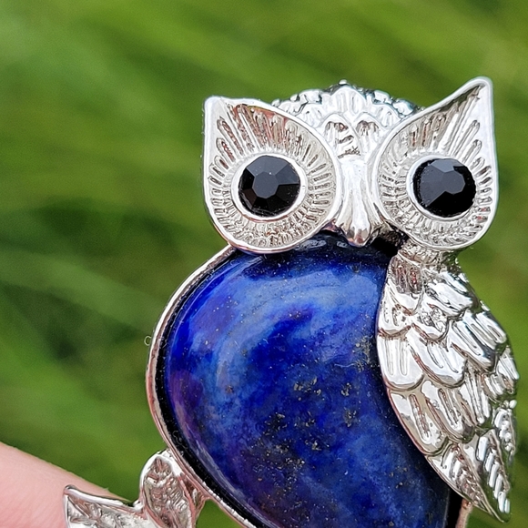 Turtle Brooch & Owl Pendant ~ Silver & Gold Tones ~ Blue Stone ~ Nice! - Picture 12 of 15
